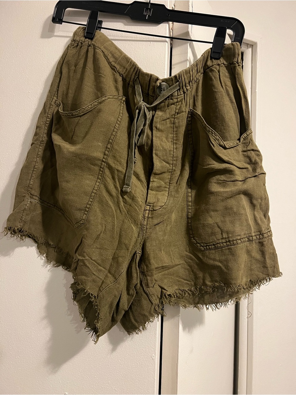Free People Olive Cargo Drawstring Frayed-Hem Shorts